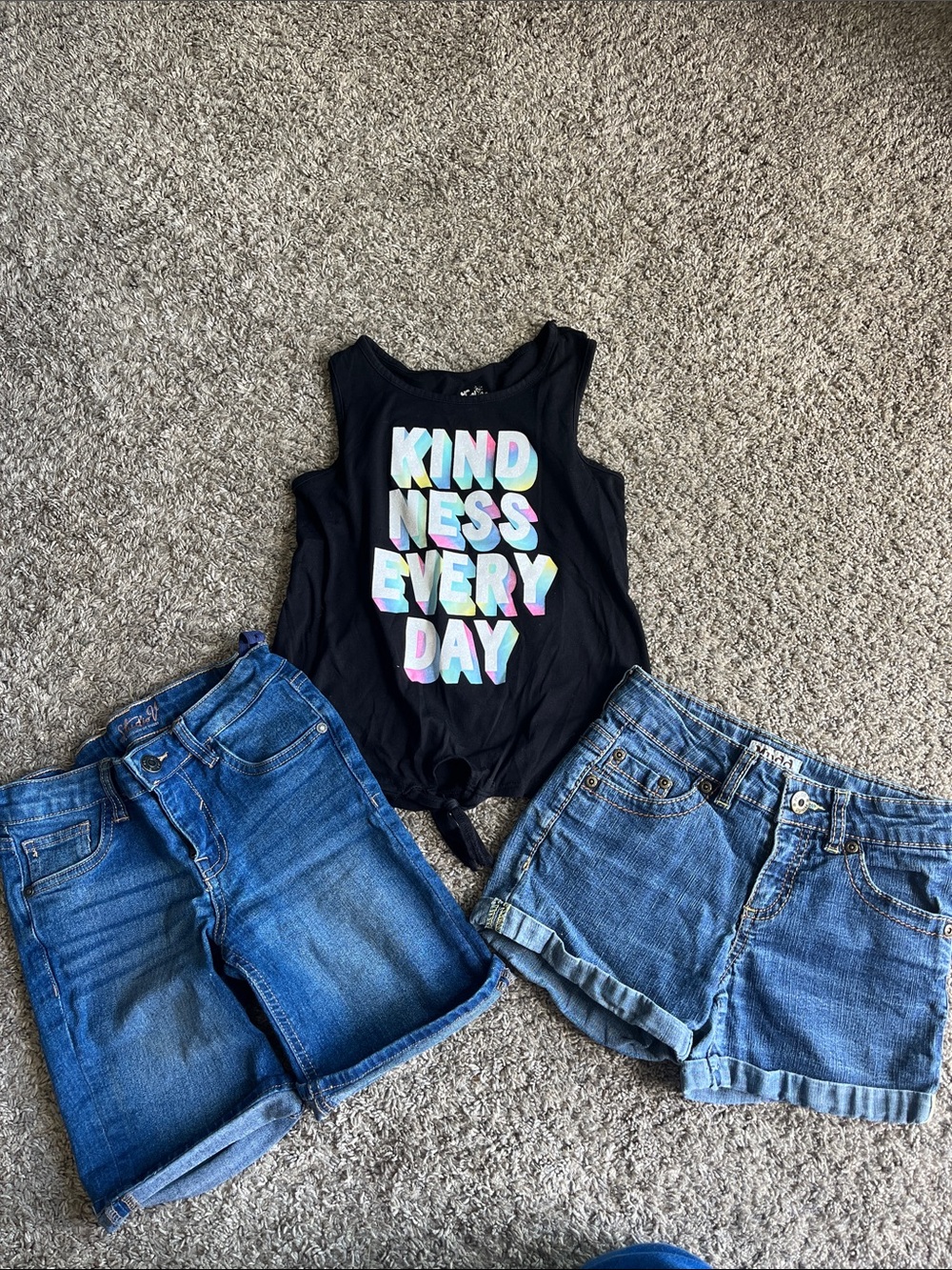 Justice  Black Tank Top Matching Set with 2 Pair  Denim Shorts size 10